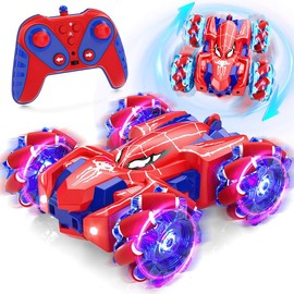 Spider Remote Control Car - Double Sided RC Stunt Car Outdoor Toys For Kids, 360° Flip 4WD Rechargeable Race Car, Girls Boys Gifts, 360° Rotating RC Stunt Car, Outdoorfun, Kids Stuff For Boys, Back to School:_(Spider)BLUE&RED
