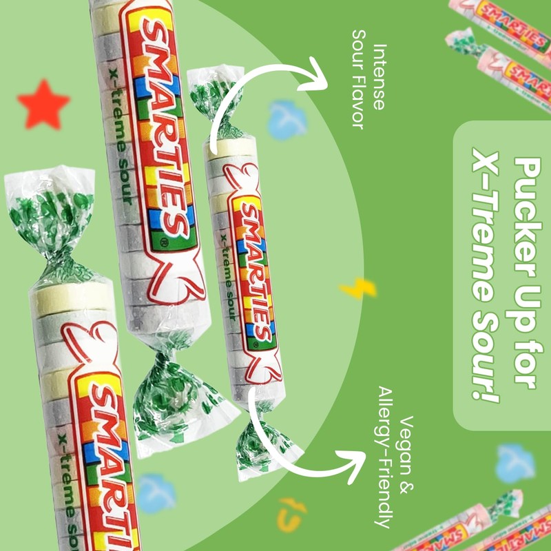 Smarties X-treme Sour Candies - Gluten Free, Peanut Free, Dairy