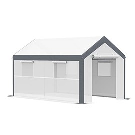 Outsunny 12' L x 7' W x 7' H Outdoor Walk-in Tunnel Greenhouse Garden Warm Hot House with Roll Up Windows, Zippered Door, & Weather Cover