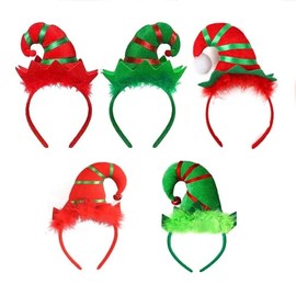 Lezevn 5Pcs Christmas Elf Hat Hairband Elf Hair Hoop Christmas Elf Hat Decoration for Christmas Party Accessory