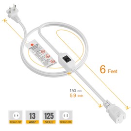 [6-Feet] On Off Switch Extension Cord, Right 2-Prong Polarized Extension Cord with On-Off Inline Switch 12A 125V for Your Chargers/Lamp/Power Adapters Etc, 16AWG Cord White