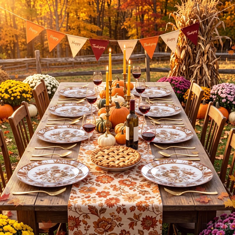 125PCS Thanksgiving Plastic Plates Pomegranate Design for Fall Party