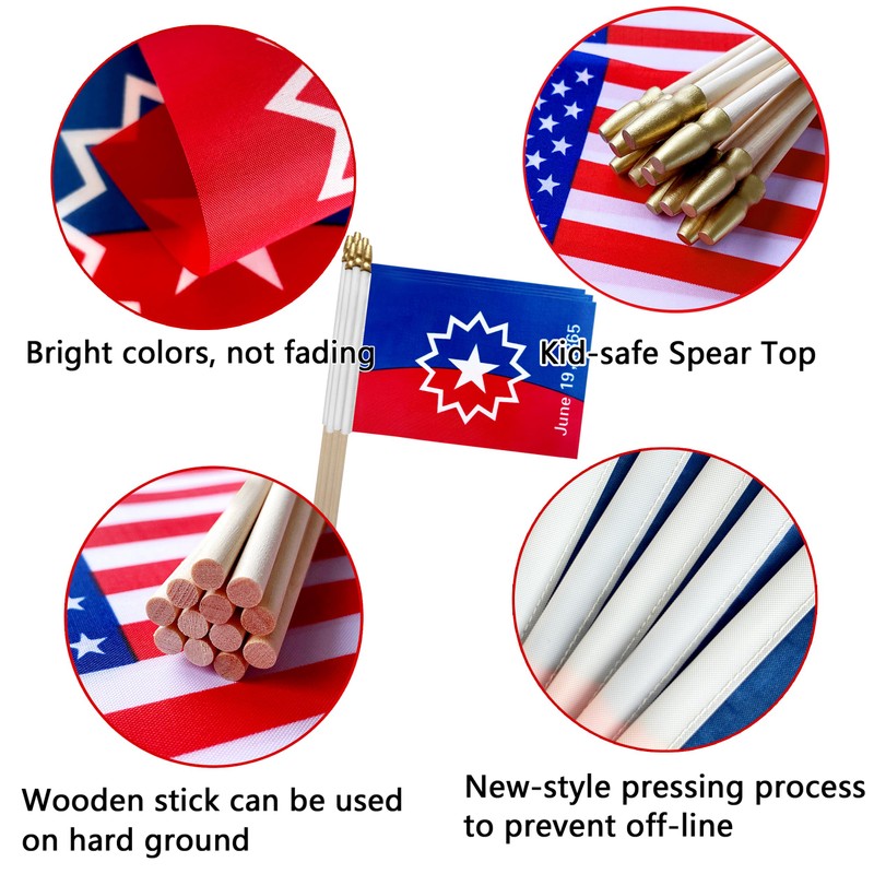 TSMD Juneteenth Stick Flag Small Mini June 19th 1865 Black