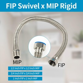 18Inch Flexible Stainless Steel Corrugated Water Heater Connector,3/4" FIP Swivel x 3/4" MIP Rigid,Flexible Water Heater Hose,304 Stainless Steel Pipe and Nuts(1 Pcs)