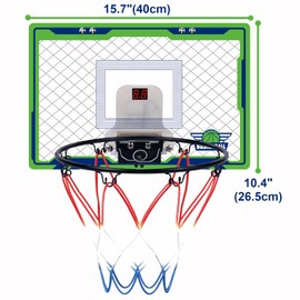 POCO DIVO Over The Door Basketball Hoop, Mini LED Lights 3-Mode Scoreboard, Kids Cheerful Game 2 Balls Set, Indoor Mounting Classic Sports, Boys Girls Room Toy Gift Adult Office Party Play, Green