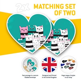 2 x Heart Stickers 15 cm - Cartoon Cat Family Animal Pets Fun Decals for Laptops,Tablets,Luggage,Scrap Booking,Fridges, #16973
