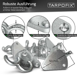Tarpofix® Three-Hole Tarpaulin Hooks, Net Hooks for Trailer Tarpaulin and Trailer Net (Pack of 10), Durable Three-Hole Tarpaulin Hooks Made of Galvanised Cast - Robust Three-Hole Hooks for Car