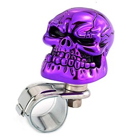Thruifo Skull Car Steering Knob Suicide Wheel Spinner, Big Teeth Devil Style Car Power Handle Grip Knobs Fit Most Manual Automatic Vehicles, Purple
