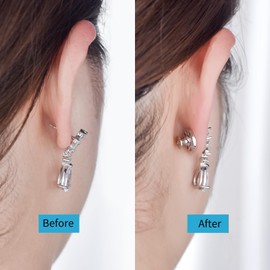 Earring Backs Replacements,AKRUWERLY 4PCS Dainty Round Shape Earring Lifter Backings for Droopy Ears,Locking Earlobe Support Backers for Heavy Earings Flat Backstop for Studs, White Gold