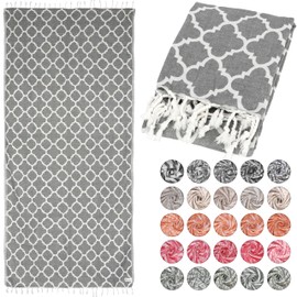 Lukkum® Oeko-Tex® Morrocan Pattern Leo Peshtemal Beach Towel Sauna Towel Bath Towel Hammam Towel Large Cotton Shower Towel Hand Towel Fouta Blanket Sports Towel Women Men Black (Smokey Grey, Morrocan