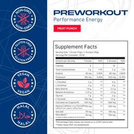 AN Performance Pre-Workout Powder Supplement for Men & Women | Energy Drink Mix with 300mg Caffeine + Beta Alanine + Citrulline | Third-Party Tested | Fruit Punch | 30 Servings