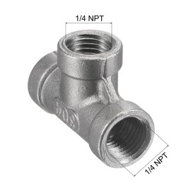 sourcing map Pipe Fitting Tee 1/4 NPT Female Thread Hose Connector Adapter, 304 Stainless Steel, Pack of 2
