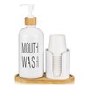 Glass Mouthwash Dispenser with Cup Holder - 16 oz Pump