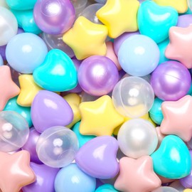 GOGOSO Shape Ball Pits Balls, Star Heart Plastic Play Balls for Toddlers Kids Children, DIY Giant Friendship Bracelet Banner,100PCS,Green Blue Purple Yellow