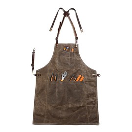 Midkit Waxed Canvas Apron for Woodworkers Carpenters Work Apron with 5 Tool Pockets By Waterproof Goods Adjustable Crossback One Size (Dark Coffee)