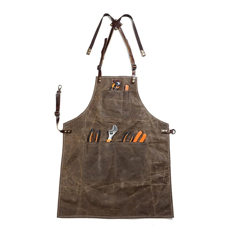 Midkit Waxed Canvas Apron for Woodworkers Carpenters Work Apron with