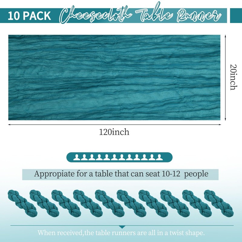 10 Pack Teal Table Runner 10Ft Cheesecloth Table Runner Boho