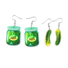 Azusa Sun Pickle Cucumber Earrings Cute Funny Lifelike Unique Green Dill Pickle Acrylic Drop Dangle Earrings for Women Pickle Lover Gift - Style A