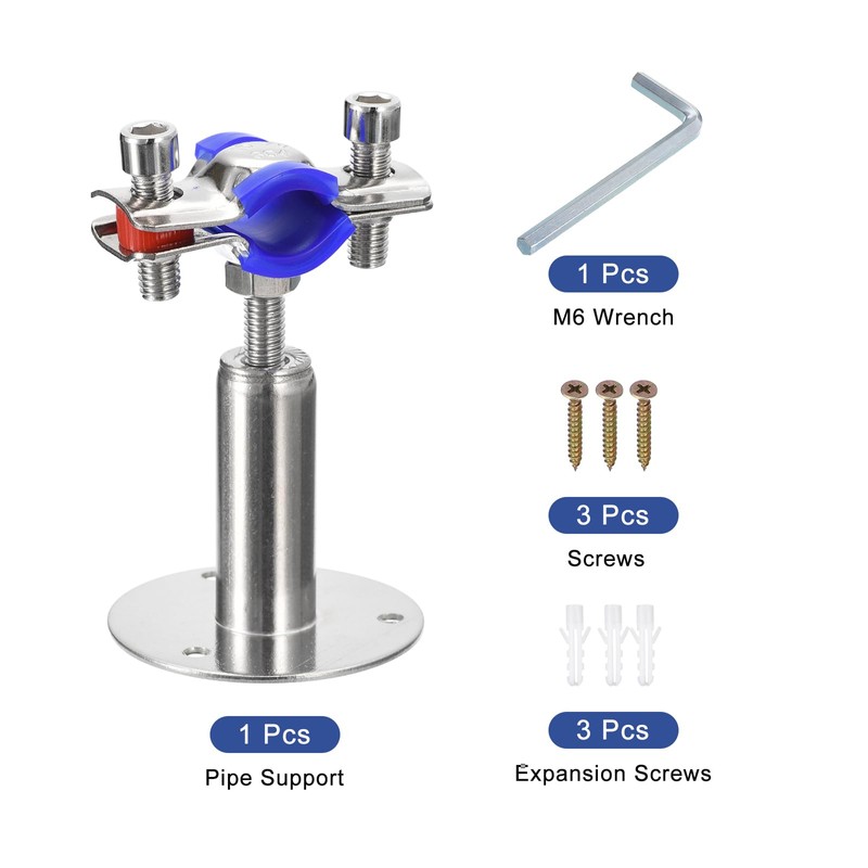 sourcing map Stainless Steel Pipe Supports Wall Mount Ceiling Mount
