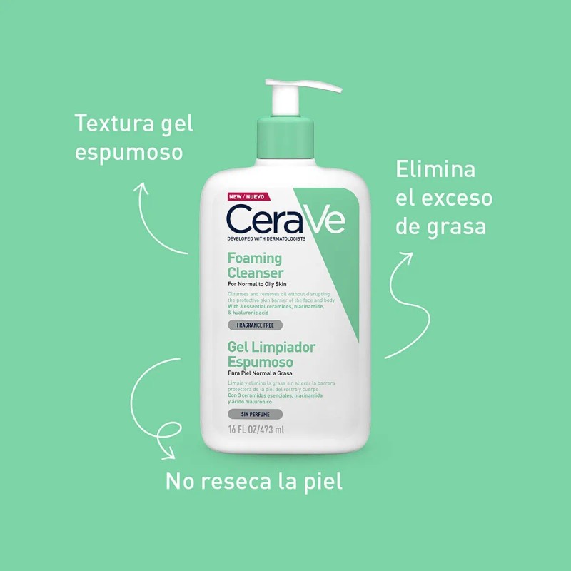 Gel Cerave Limpiador Espumoso Piel Normal Grasa 473