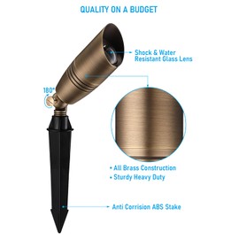 LEONLITE Solid Cast Brass Landscape Spotlights, Low Voltage Landscape Light, 12V Directional Uplights for Tree, House, Work with MR16 Bulb, (Bulbs Not Included), IP65, 7.72" Tall, Bronze, Pack of 4