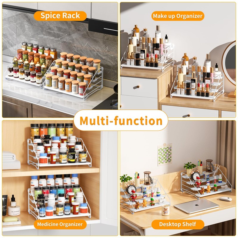 2 Pack Spice Rack Organizer for Cabinet, Depth Adjustable 4