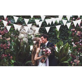 Pack of 38 Pure White Bunting DIY Triangular Flag Polyester Reusable Garlands for Wedding Party Parade Celebrations Sports Nursery School Indoor Outdoor Decoration 10 m