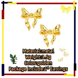 GAUEIOUR Golden Bow Earrings,Vintage Minimalist Metal Earrings,Asymmetric Concentric Knot Sweet Cool Style Earrings,High Cold Temperament Niche Ear Jewelry