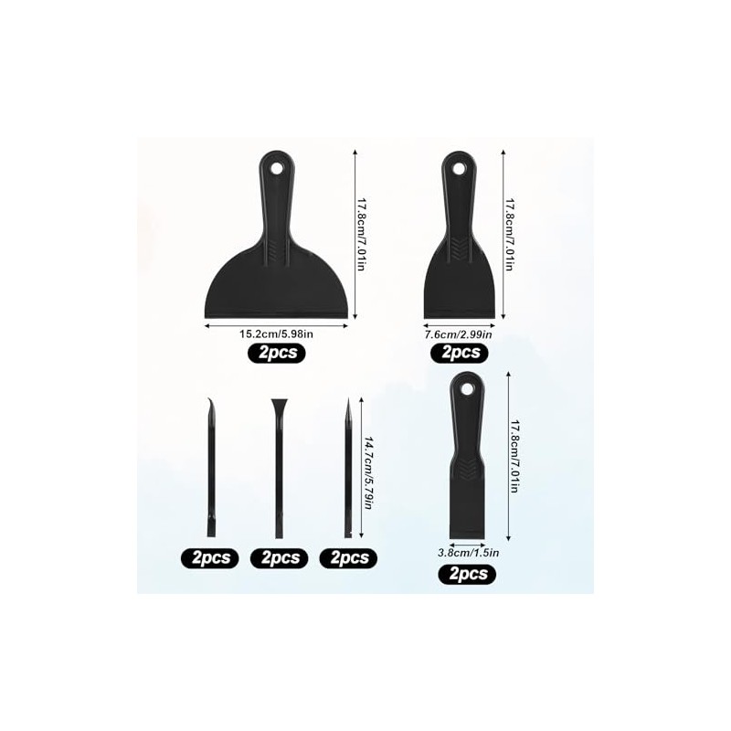 12pcs Plastic Putty Knife Set, Spackle Tool, Include 6 Black