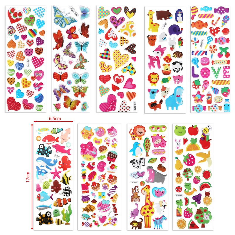 20 Sheets of 3D Stickers for Kids & Toddlers, Multiple