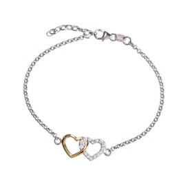 Cherished Moments Dainty Sterling Silver and 14K Gold-Plated Double Heart Bracelet for Teens or Women (Adult Only 7-8" adjustable)