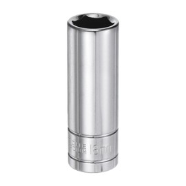 sourcing map 6-Point Socket 1/2" Drive 18mm Metric 3.1" Length 45# Steel Deep Sockets Full Polishing Chrome Sockets for Car Repair Mechanical Maintenance Home Use