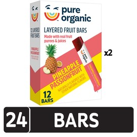 Pure Organic Layered Fruit Bars, Gluten Free, Vegan Fruit Snacks, Pineapple Passionfruit (2 Boxes, 24 Bars)