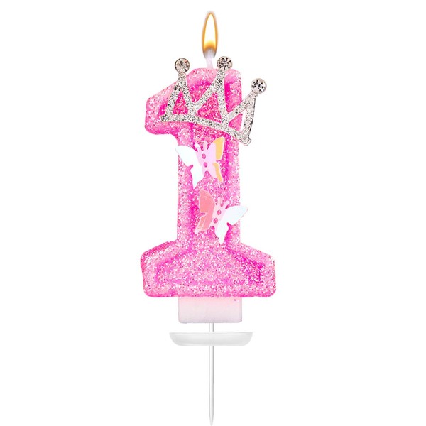 Birthday Number Candles, 7.3 cm Pink Glitter Number Candles with