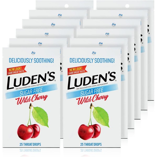 Luden's Throat Drops, Sugar Free, Wild Cherry 25 Each (12 Pack)
