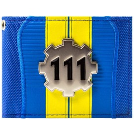 Fallout 4 Vault 111 Silver Metal Cog Badge Wallet Bi-Fold ID & Card Holder, Blue