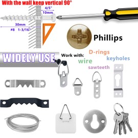 Picture Hanging Screws, Bear Claw Long Double Headed Picture Hang Nails, 4-in-1 Hanging Hooks for D-Rings, Sawtooth, Wire, Keyhole - Hang Picture/Mirrors/Frame and More