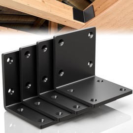 Dabolang 6" X 6" X 5" Heavy Duty Steel L Angle Bracket for Wood, Large 90 Degree Corner Shelf Support Bracket, 6x6 Post to Beam Connector, Thickness 1/4"(6mm), Max Load 300lbs-4 Pcs