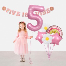 Five Is A Vibe Banner with Rainbow Daisy Balloons, Groovy 5th Birthday Party Decorations Boho Hippie Birthday Party 5 Is A Vibe Party Decor 60s 70s Party 5th Birth Day