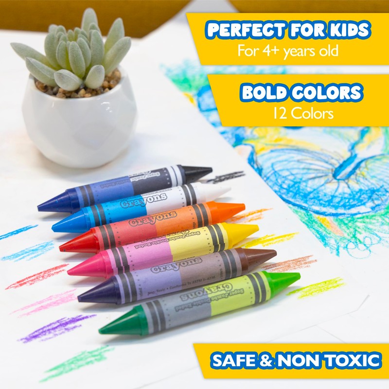 BAZIC Dual Sided Super Jumbo Crayons Premium 12 Colors, Non
