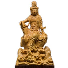 Hannong Kwan Yin Sitting Statues, Premium Natural Boxwood Carving, Wooden Buddhist Statues, Buddhist Art, Yellowtail, Kwan Yin Sculpture, Kwan Yin Bodhisattva, Comes in Exclusive Gift Box, Care Guide Included