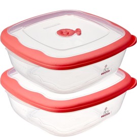 Tribello - Contenedor de almacenamiento de alimentos de plástico con tapas, apto para microondas, lavaplatos, ventilación de vapor, tapa hermética, cuadrada, grande, 64 onzas, paquete de 2 8.3 tazas