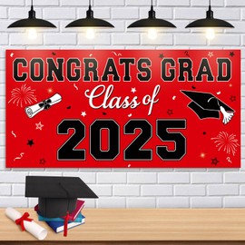 LEVGSAK Red 2025 Graduation Party Plastic Backdrop