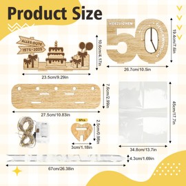 Belillpipi 2025 Original 50th Birthday Decoration Wooden with LED, Women & Men Money Gifts Birthday Pixel Retro Wooden Sign Guest Book for Gifts, Parties, Birthdays, Anniversary