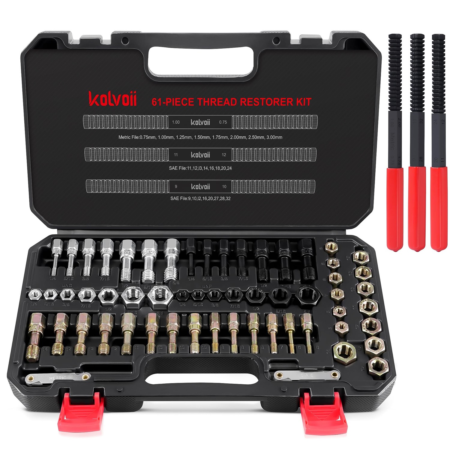 Kolvoii 61-Piece Thread Restorer Kit, Rethread Repair Tool, UNC, UNF ...