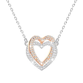 FEITENGU Women's Jewellery, Women's Rose Gold Necklace, Women's Cubic Zirconia Rose Gold Necklace, Women Rose Gold Jewellery, Valentine's Day Romantic Gifts for Women, Gold Silver