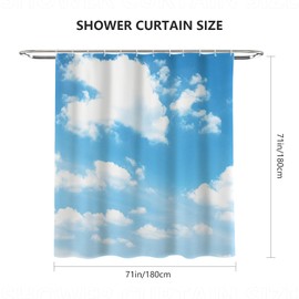 AIBIIN Blue Sky White Cloud Shower Curtain Nature Landscape Scenery Waterproof Fabric Polyester Bath Curtain for Bathroom Bathtub Decoration with 12 Plastic Hooks 180x180cm
