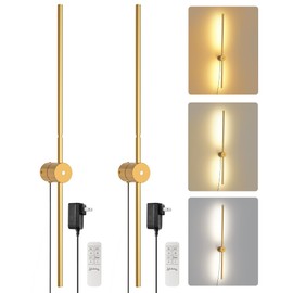 GOEBLESON 38.6" Wall Sconces Set of 2 with Remote Control, Dimming & 3 Color Temperatures, Plug-in Gold Wall Lights for Bedroom, Living Room, Adjustable Brightness & Rotatable Lamp Post, D09YBP205