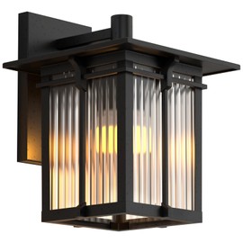 Yoenecea Retro Outdoor Wall Light for House, Outdoor Lighting Fixtures Wall Mount with Ribbed Glass, Soptted Black Aluminum Exterior Wall Lantern for Front Porch Garage Patio (12.2''H, 1 pc)