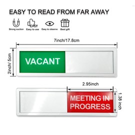 LICQIC Privacy Sign, VACANT/MEETING IN PROGRESS - Sliding Door Sign for Home Office Restroom Conference, Silver